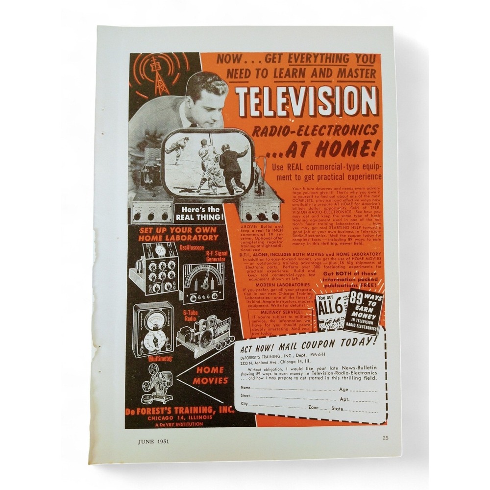 1951 Learn and Master Television Radio Electronics At Home Print Ad DeForest Tra